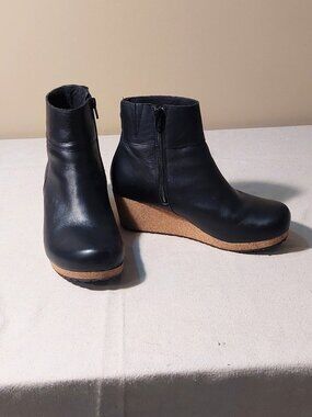 Birkenstock Papillio Black Ebba Wedge Leather Ankle Boots Sz: 8 – 8.5 US//39 EU